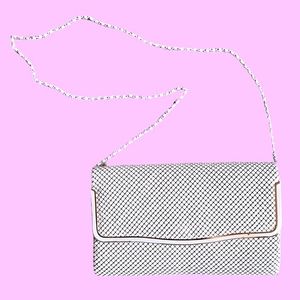 Vintage 70s 80s white metal mesh clutch Chain Link shoulder evening bag